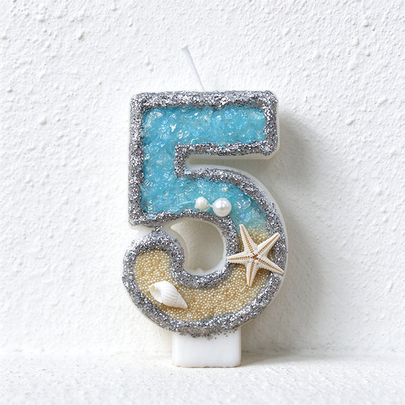 Beach Number Birthday Candle with Starfish and Shell Details