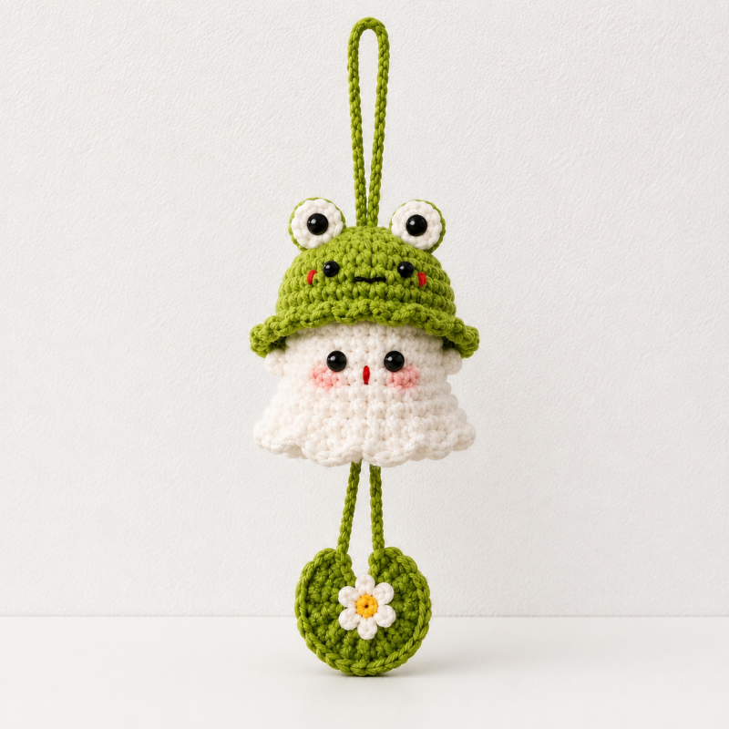 CouldNook Hat-Wearing Yarn Ghost Ornament - Dangling Themed Accent