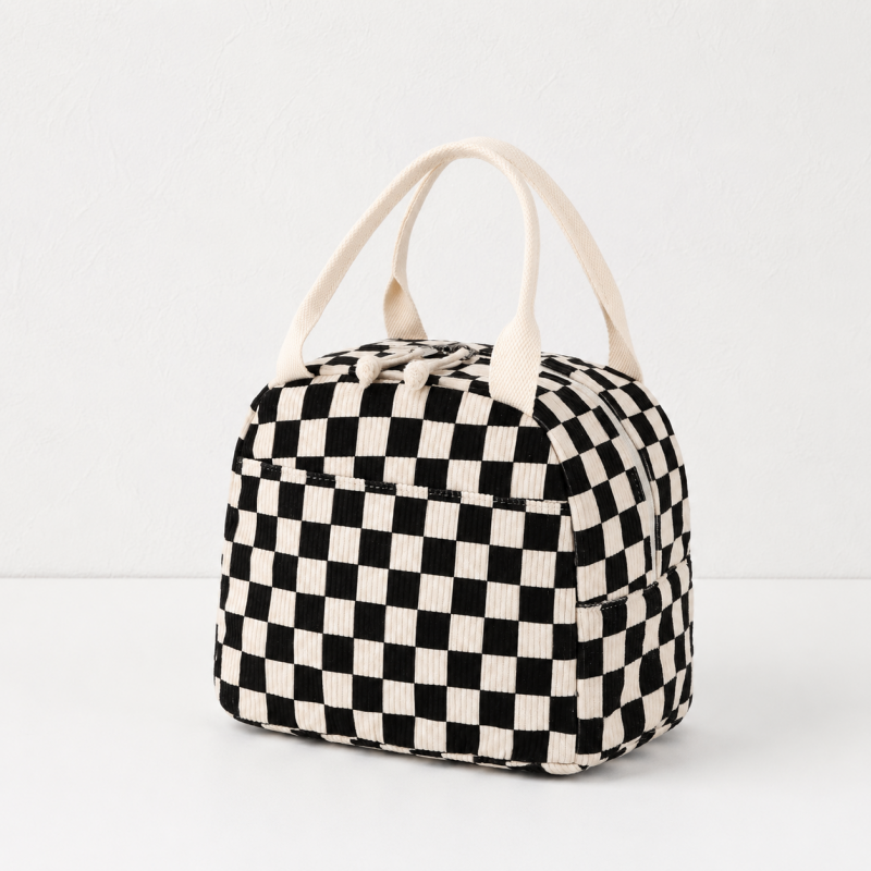 CouldNook Corduroy-Look Lunch Bag - Double Zipper and Front Pocket
