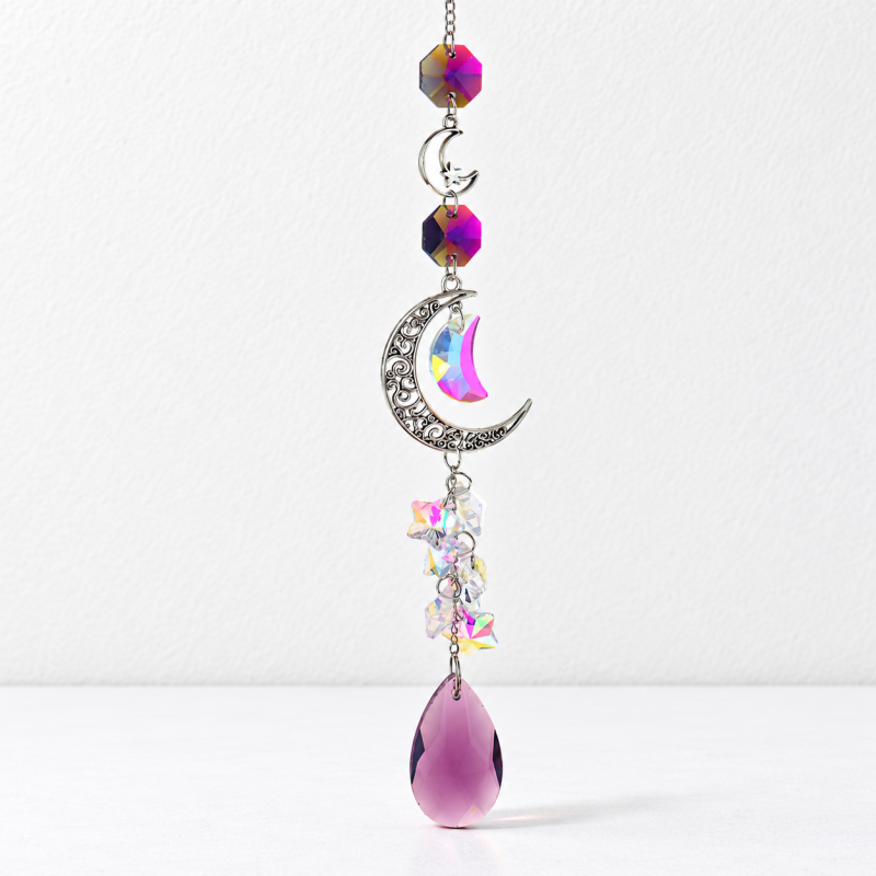 CouldNook Moon and Star Suncatcher - Crescent Frame And Teardrop Pendant