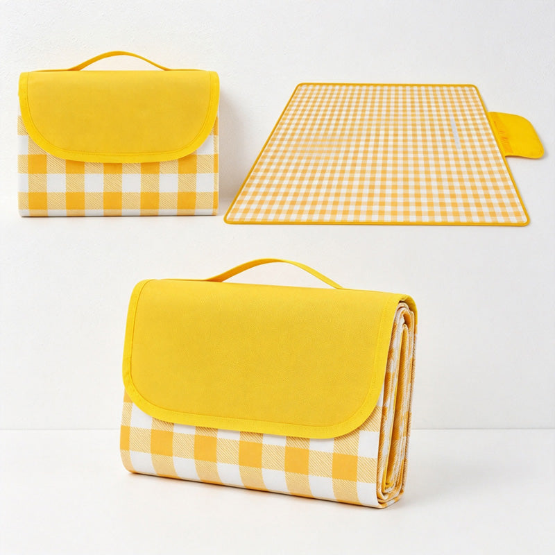 CouldNook Gingham Foldable Picnic Mat - Attached Carry Flap