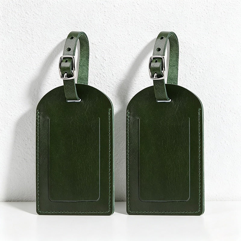 Premium Top-Grain Cowhide Leather Luggage Tags, Customizable Airplane Embossed Travel ID Tags