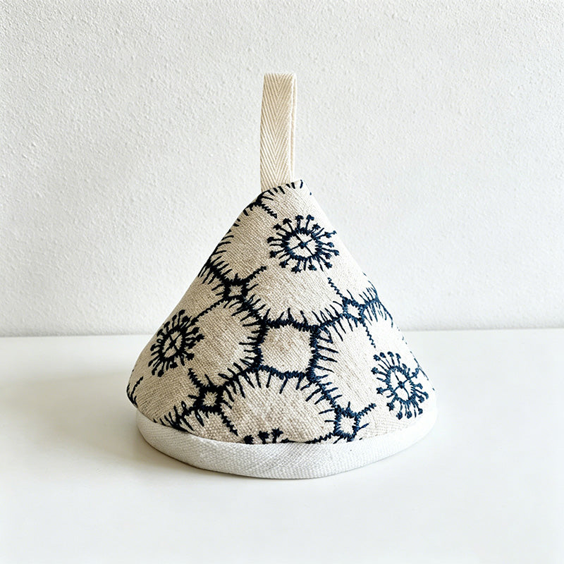 CouldNook Embroidered Linen Triangle Pot Holder - Vintage Sashiko Mini Mitt