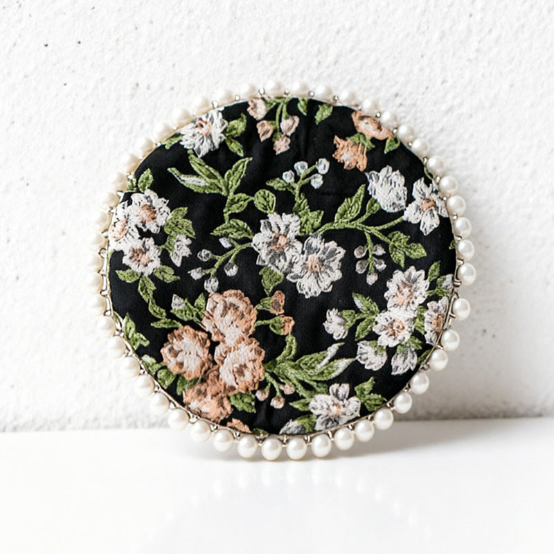 CouldNook Vintage Oriental Brocade Coaster - Luxury Pearl-Edged Teacup Mat