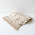 CouldNook Farmhouse Cotton Linen Table Runner - Rustic Boho Woven Macrame Mat
