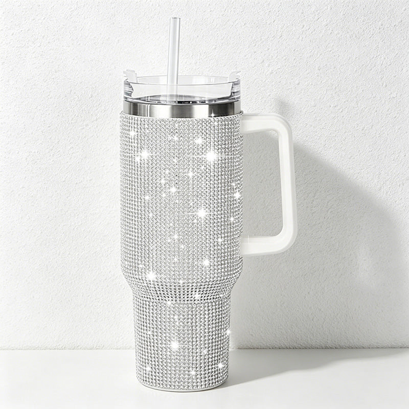 CouldNook 40oz Rhinestone Tumbler-Stainless Steel Vacuum Insulated Ice Tumbler with Handle & Straw