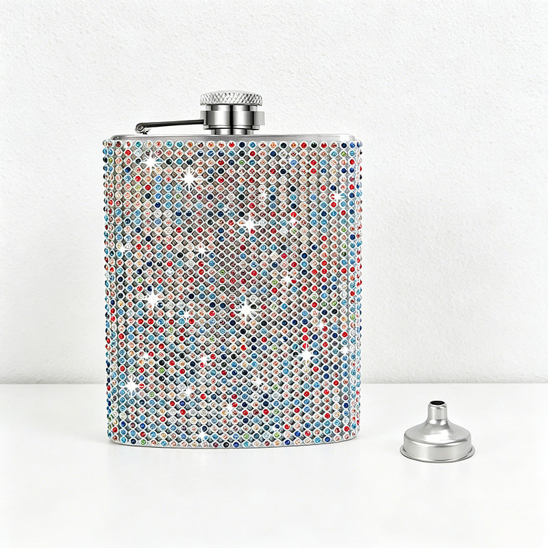 CouldNook 6/8oz Bling Rhinestone Hip Flask - Pocket Size with Funnel (Solid Color Series)
