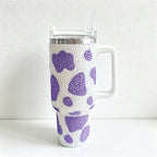 CouldNook 40oz Rhinestone Cow Print Tumbler-Stainless Steel Vacuum Insulated Ice Tumbler with Handle & Straw
