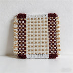 CouldNook Boho Hand-Woven Fringe Coaster - Chunky Checkered Cotton Mug Mat