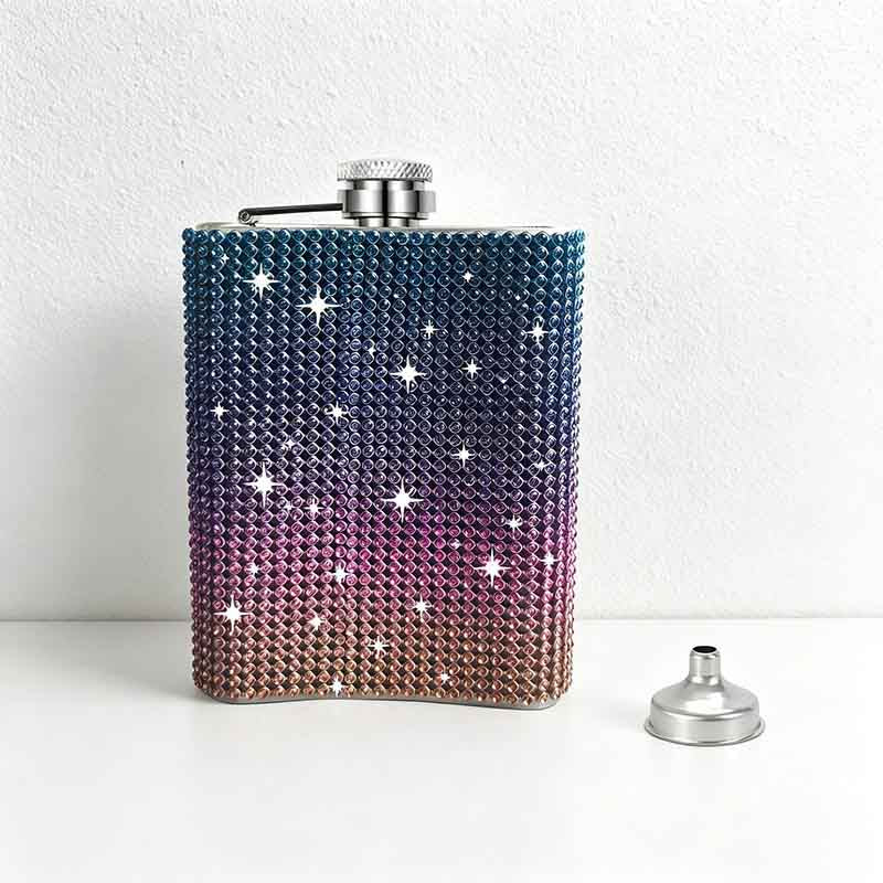CouldNook 6/8oz Bling Rhinestone Hip Flask - Pocket Size with Funnel (Leopard & Gradient Series)