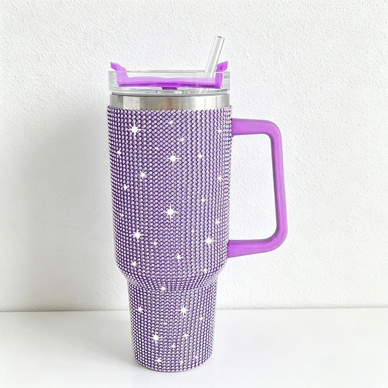 CouldNook 40oz Rhinestone Tumbler-Stainless Steel Vacuum Insulated Ice Tumbler with Handle & Straw