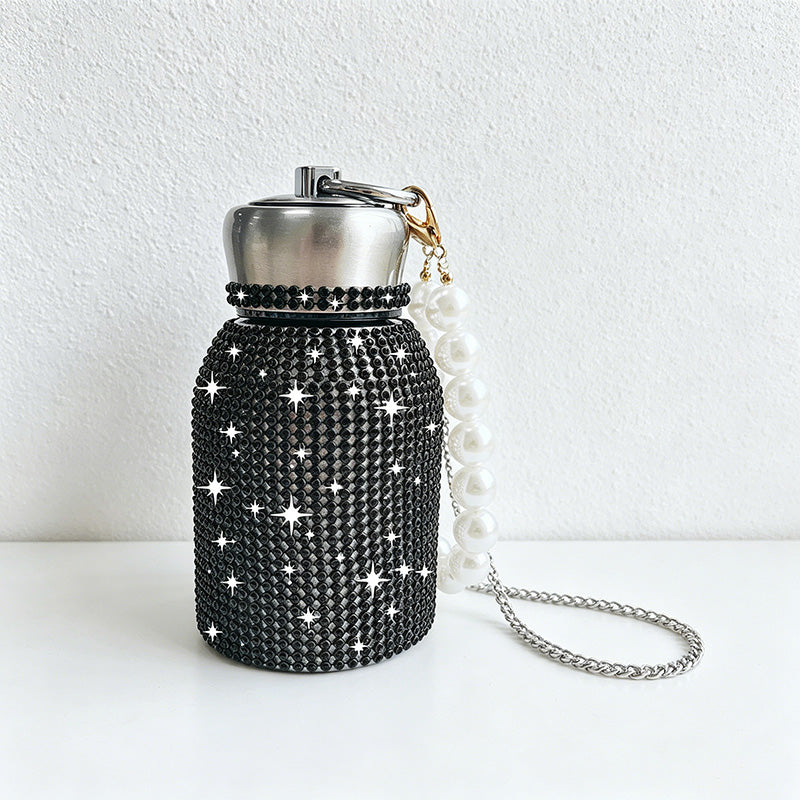 CouldNook 10oz Bling Rhinestone Mini Tumbler - Pearl Handle, Silver Lid (Solid Color Series)