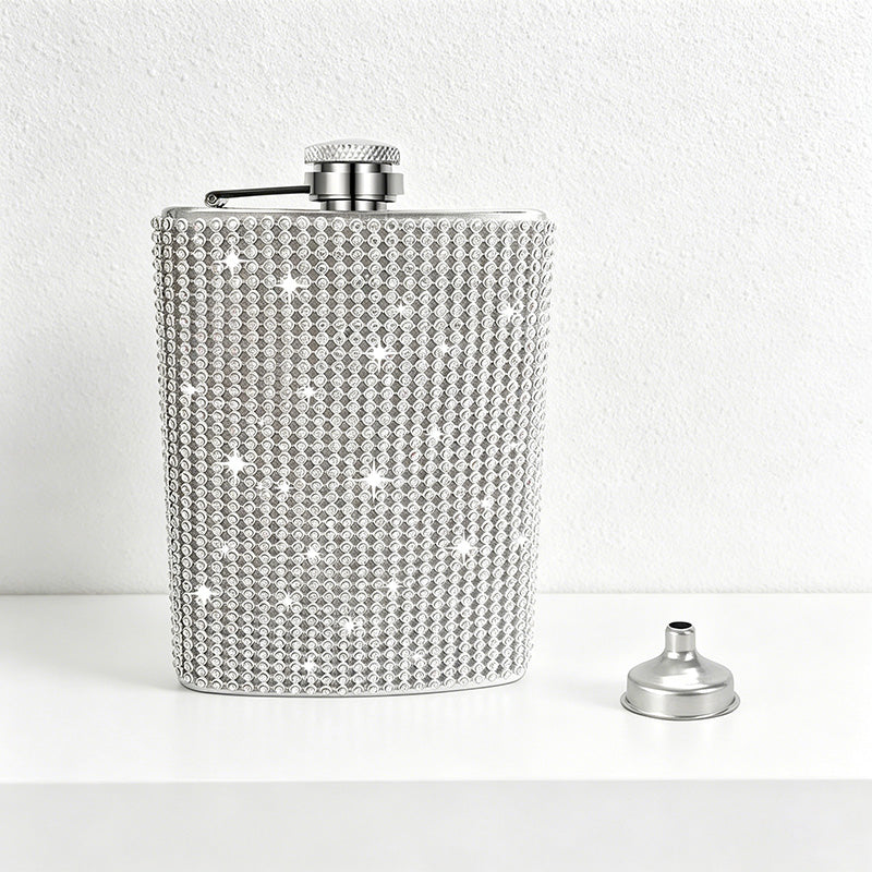 CouldNook 6/8oz Bling Rhinestone Hip Flask - Pocket Size with Funnel (Solid Color Series)