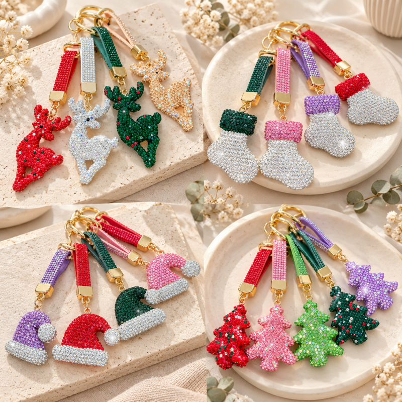CouldNook Christmas Rhinestone Keychain - Festive Shapes and Decorative Attachment Options