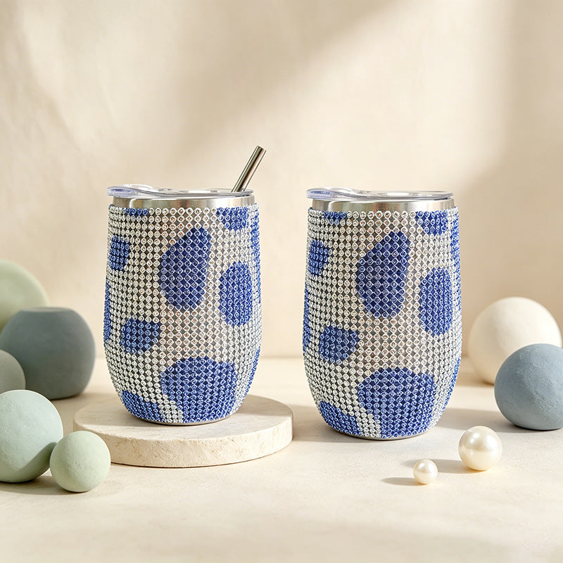 CouldNook 12oz Bling Rhinestone Stemless Wine Tumbler - Clear Lid & Straw (Exotic Animal Print Series)
