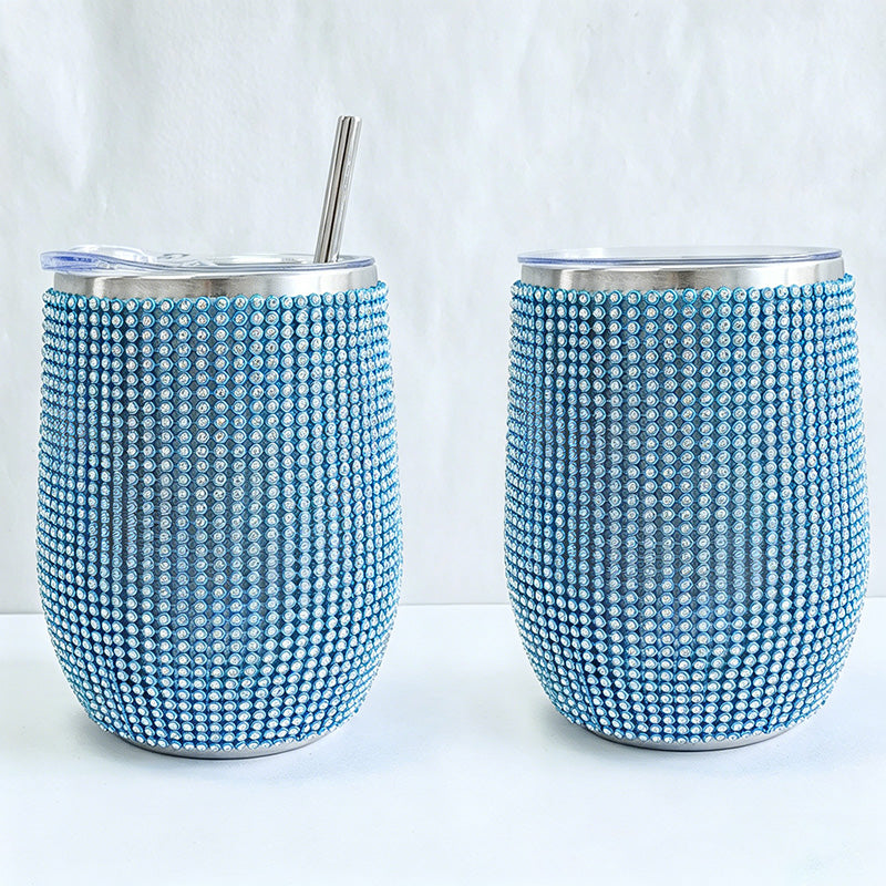 CouldNook 12oz Bling Rhinestone Stemless Wine Tumbler - Clear Lid & Straw (Solid Color Series)