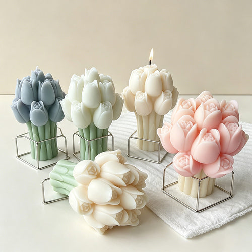 CouldNook 3D Tulip Bouquet Scented Candle - Pastel Floral Aesthetic Decor