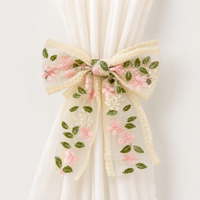 CouldNook Lace Embroidery Bow Curtain Tieback 2PCS Set - Window Styling Accent