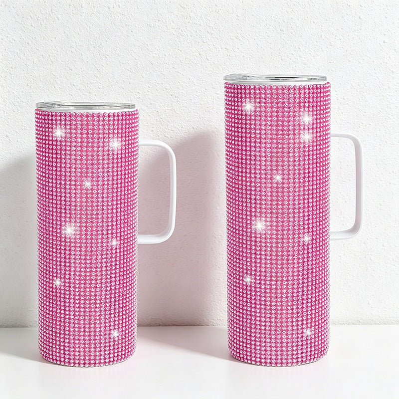 CouldNook 20/30oz Rhinestone Tumbler-Stainless Steel Vacuum Insulated Straight Body Cup with Handle