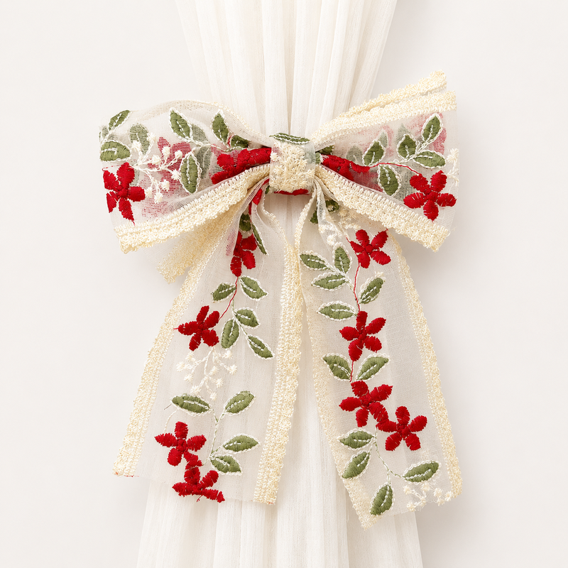 CouldNook Lace Embroidery Bow Curtain Tieback 2PCS Set - Window Styling Accent