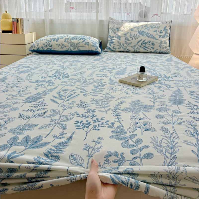 Ins Style Floral Fitted Sheet - Washed Cotton Deep Pocket Mattress Protector