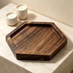 Acacia Wood Hexagonal Serving Plates- Versatile Tray for Tea, Snacks & Decor