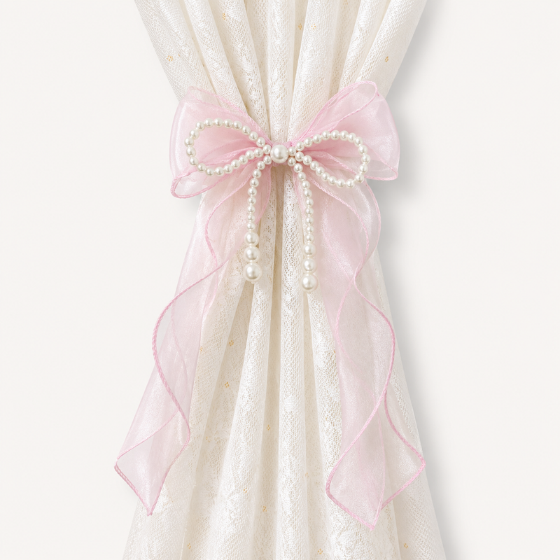 CouldNook Faxu Pearl Mesh Bow Curtain Tieback 2PCS Set - Window Styling Accent