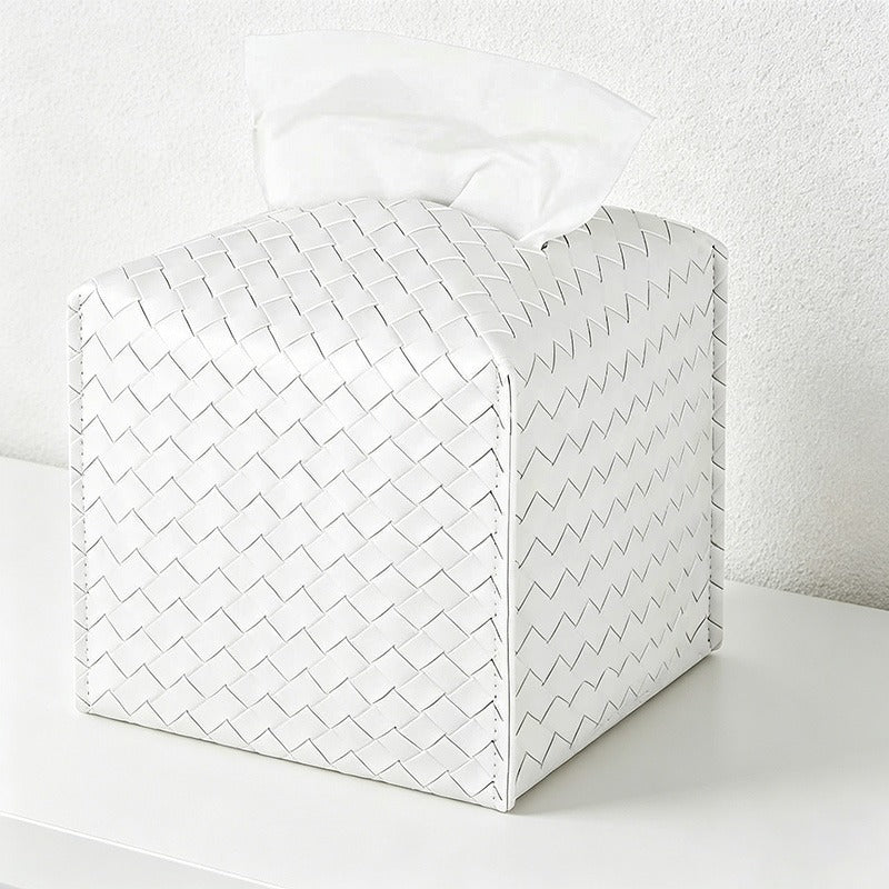 Woven PU Tissue Box - Leather Texture Square Napkin Holder
