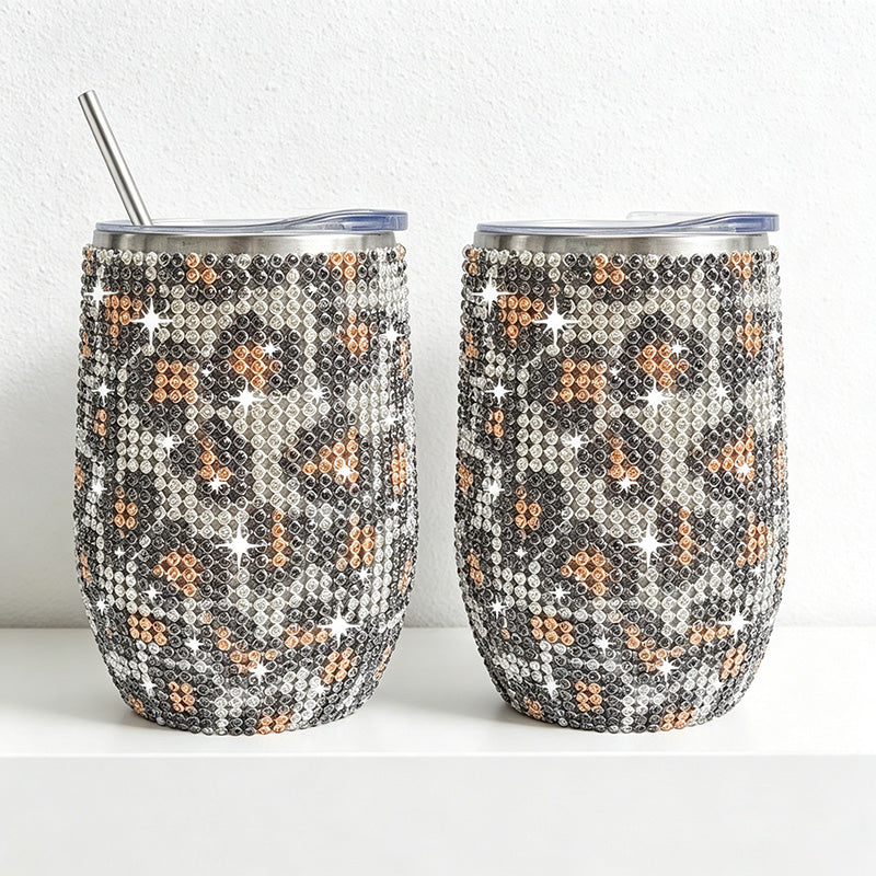 CouldNook 12oz Bling Rhinestone Stemless Wine Tumbler - Clear Lid & Straw (Solid Color Series)