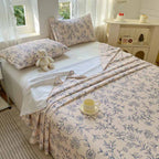 CouldNook Premium Cotton Homespun Flat & Fitted Sheet - Vintage Blue Blossom