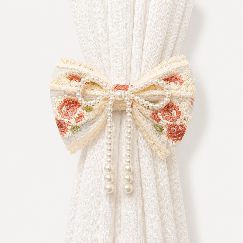 CouldNook Lace Embroidery Bow Curtain Tieback 2PCS Set - Window Styling Accent
