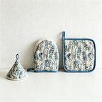 CouldNook Japanese Cotton Oven Mitt & Pot Holder - Blue Botanical Decor
