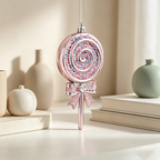Lollipop Shaped Christmas Wall Decor - Glittery Bow Hanging Ornament