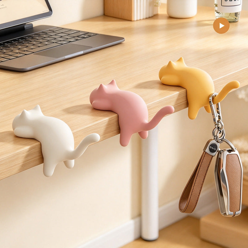 CouldNook Cat-Shaped Desk Hook - Raised Tail and Rounded Body