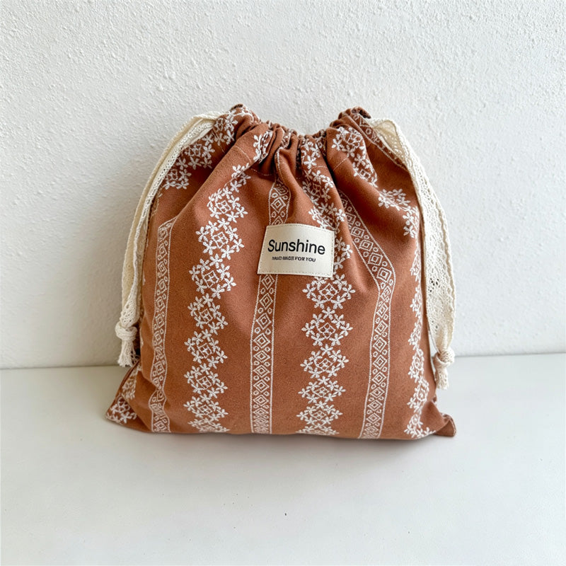 CouldNook Cotton Drawstring Bag - Eight Earth-Tone Floral Designs