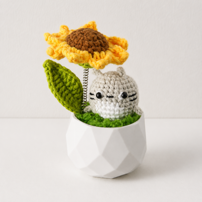 CouldNook Yarn Animal Planter Figure - Spring Mounted Sunflower