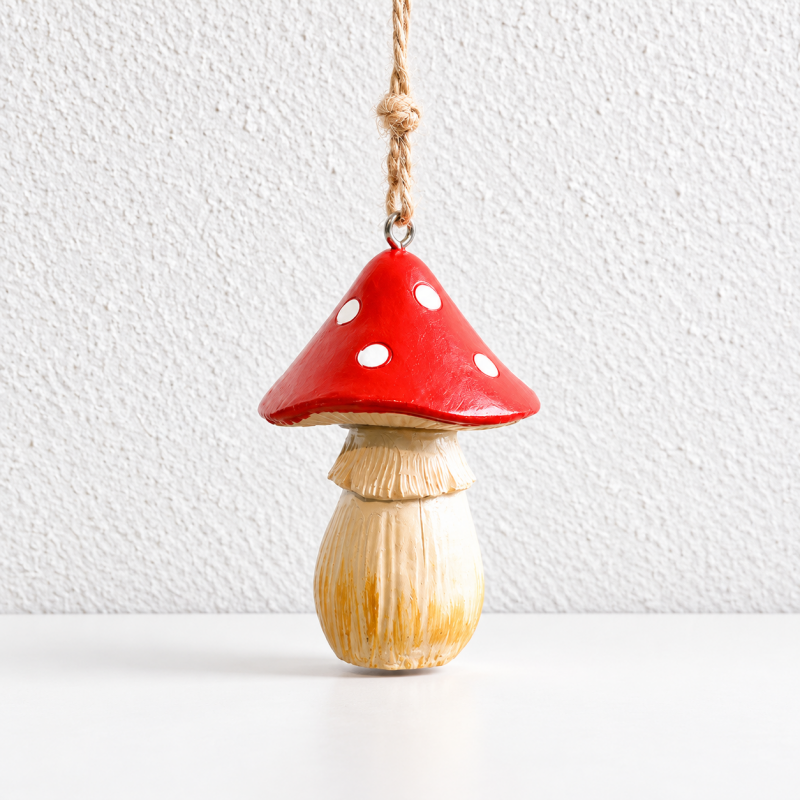 Mushroom Ornament - Paired Red Caps and Twine Loop