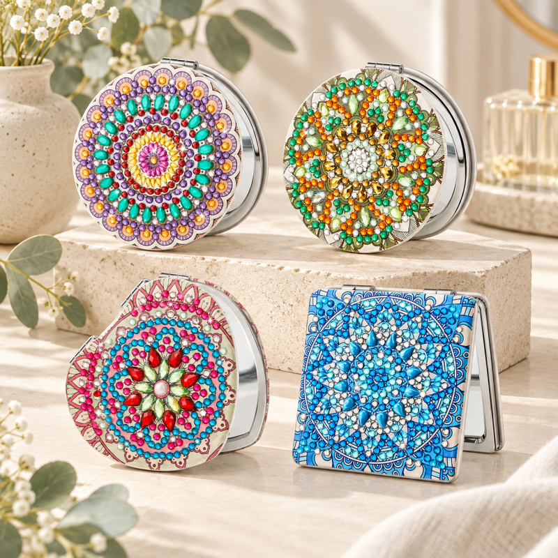 CouldNook Decorative Folding Mirror - Gem-Like Pattern And Double Reflective Interior