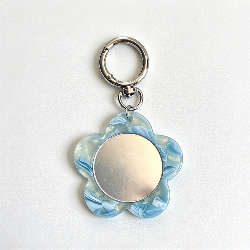 CouldNook Flower Mirror Keychain - Patterned Petals And Round Clasp
