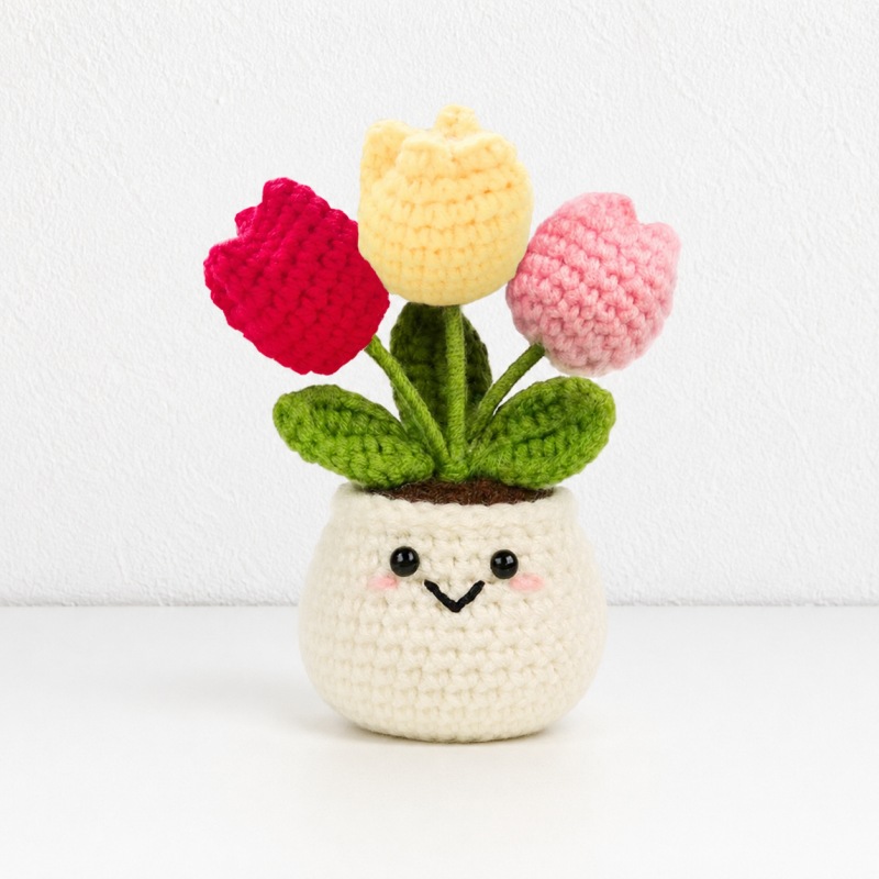 CouldNook Yarn Flower Planter Ornament - Layered Bloom Arrangement