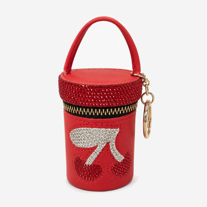 CouldNook Cherry Rhinestone Coin Purse Keychain - Curved Top Handle