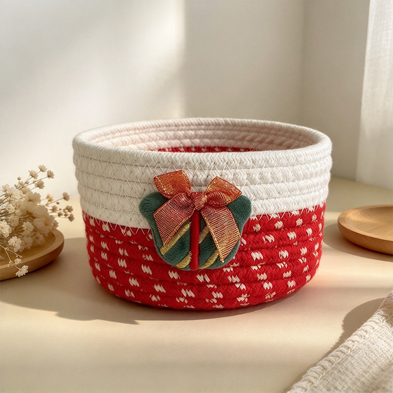 CouldNook Christmas Rope Storage Basket - Festive Patches