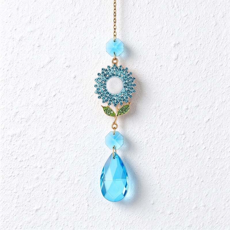 CouldNook Flower Teardrop Suncatcher - Jeweled Bloom And Linked Faceted Drop