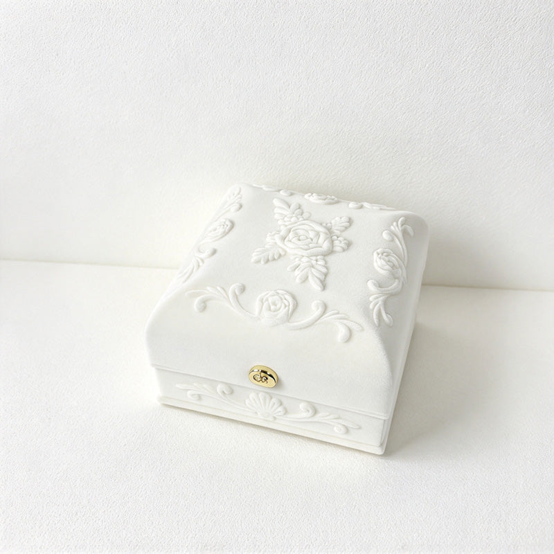 CouldNook Floral Jewelry Presentation Box - Raised Rose Pattern and Hinged Lid