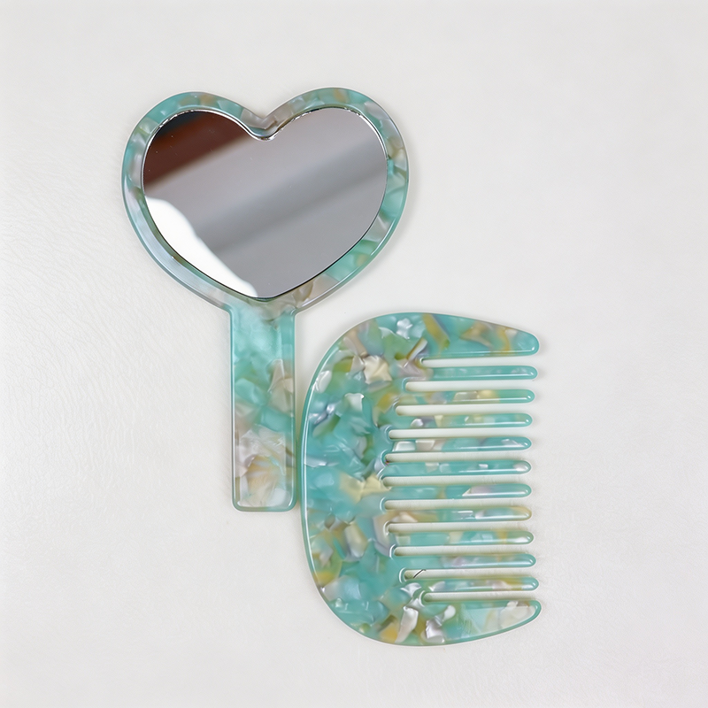 CloudNook Heart Acetate Set‑Mirror And Hair Comb