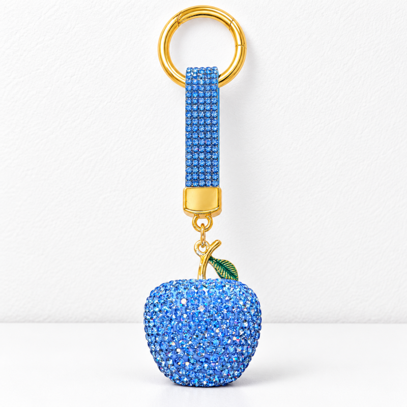 CouldNook Apple Keychain - Dimensional Rhinestone Fruit and Small Leaf Detail