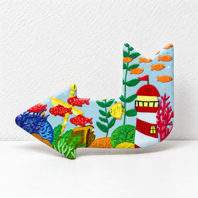 CouldNook Arrow Fridge Magnet - Raised Travel Motifs And Colorful Landmark Scenes