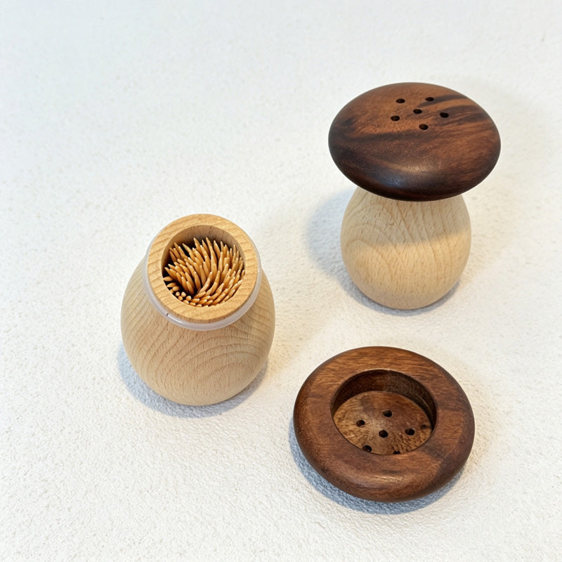 CouldNook Wooden Mushroom Toothpick Holder - Two-Tone Cap Design