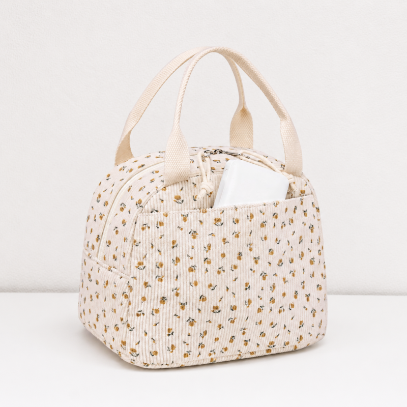 CouldNook Corduroy-Look Lunch Bag - Double Zipper and Front Pocket