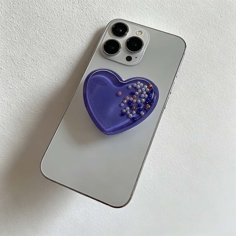 CouldNook Heart-Shaped Phone Grip Stand - Pearl-Style Decorative Center